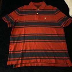 Nautica Polo Shirt Size Medium Red Blue Short Sleeve Adult Mens Collard