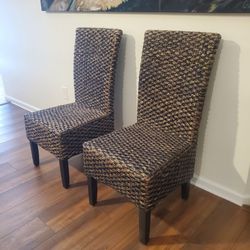 Woven Seagrass High-Back Dining Chairs – Set of 2
