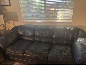 Navy blue couch, loveseat and ottoman. Leather, great condition.