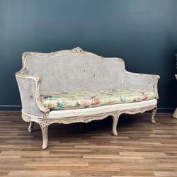Antique French Louis XVI Style Painted And Caned Settee, c.1920’s - Delivery Available