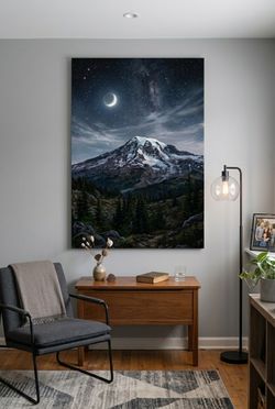 Canvas Wall Art (Scenic Night Time Mountain)