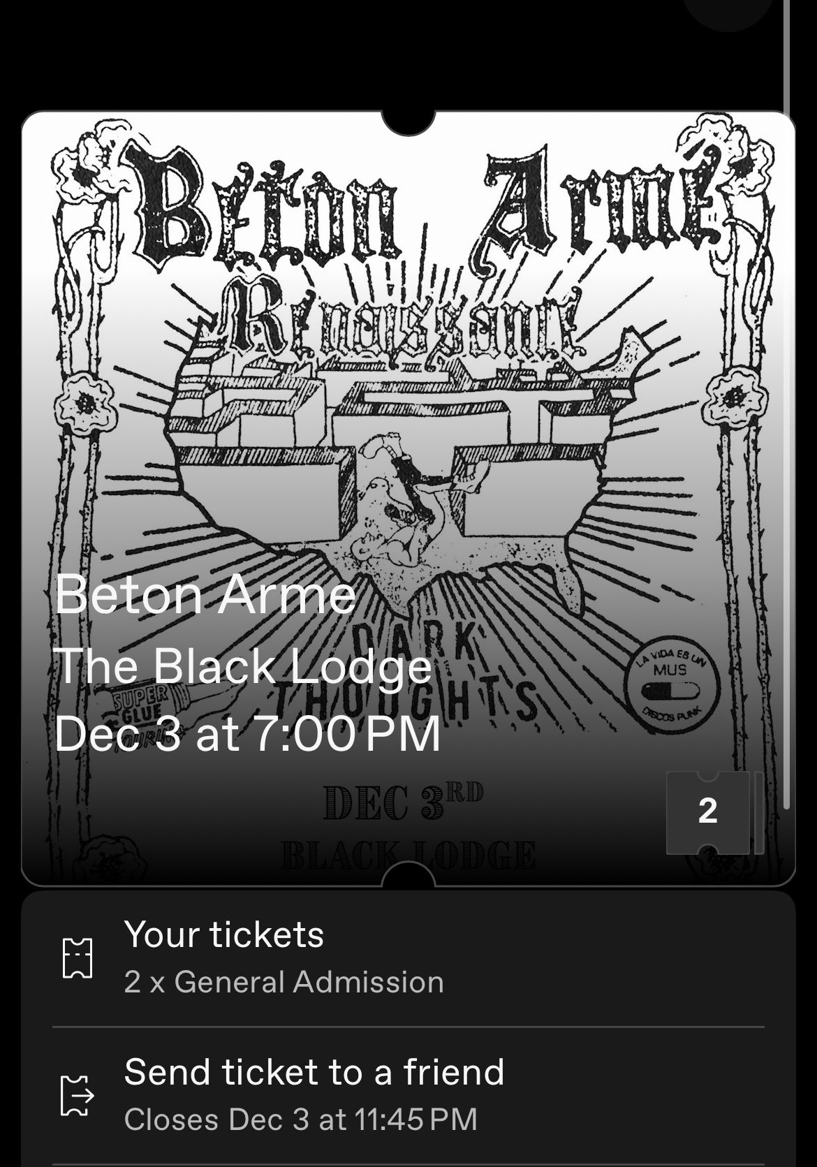 2 FREE TIX To See Beton Arme In Seattle 
