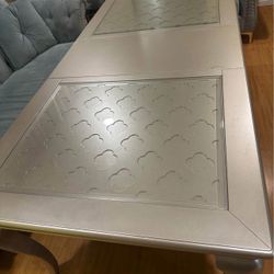 TABLE DINING GLASS INLAYS ORNATE VICTORIAN