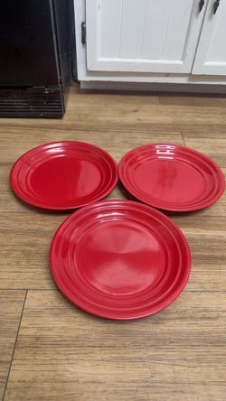 Set of 3 Target Home Red Ribbed Stoneware Dinner Plates