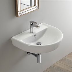 Round White Ceramic Wall Mounted Sink 042 
