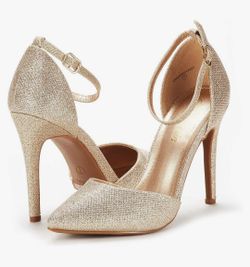 Gorgeous Gold Sparkly Heels with Ankle Strap Size 10