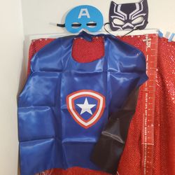 Black Panther/Capt. America 2 In 1 Reversible Cape & Face Masks. New.