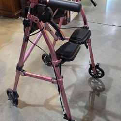 Pink Super Compact Fold Up Walker With Seat