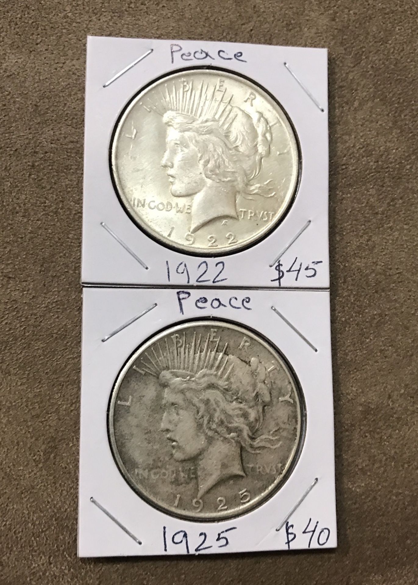 Peace dollar 90% Silver 1922,1925