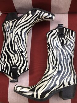 Western Rain Boots Zebra Print Cowgirl Rubber Waterproof