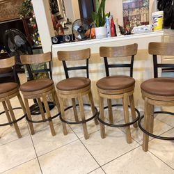 set of 5 heavy hardwood rustic ashley bar stool swivel sturdy 