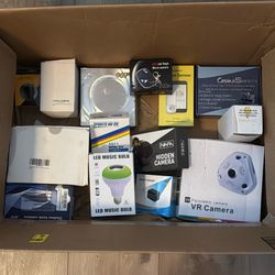 Box Of Brand News Lights, Spy Cameras, Security Cameras, Lanterns Etc…