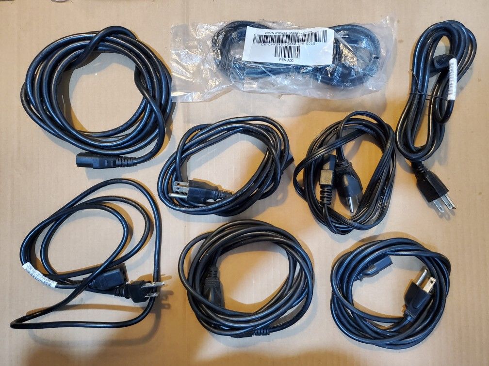 Lot of 8 Computer Power Cord 3-Prong Monitor TV Printer Plug Universal