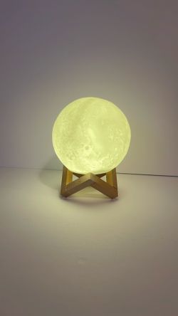 Table Lamp Moon Shape 3D Print Night Light Touch Yellow Buttery Plastic.