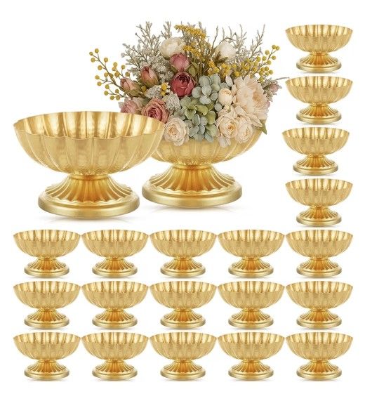 20 Pcs Metal Compote Bowl for Centerpiece Flower Holder Small Compote Vase Indoor Outdoor Flowers Fruits Plant for Christmas Wedding Home Party Decora