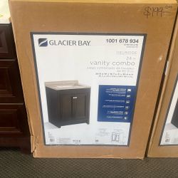 Glacier Bay Delridge 25 in. Single Sink Chocolate Bath Vanity with Caramel Cultured Marble Top (Assembled)