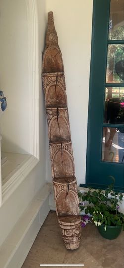 Vintage Hand-Carved Tribal Wooden Totem Shelf - 5-Tier Statement Piece Primitive Hand-Carved Canoe