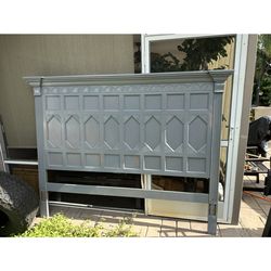 King Size Real wood bed gray headboard footboard and two side boards