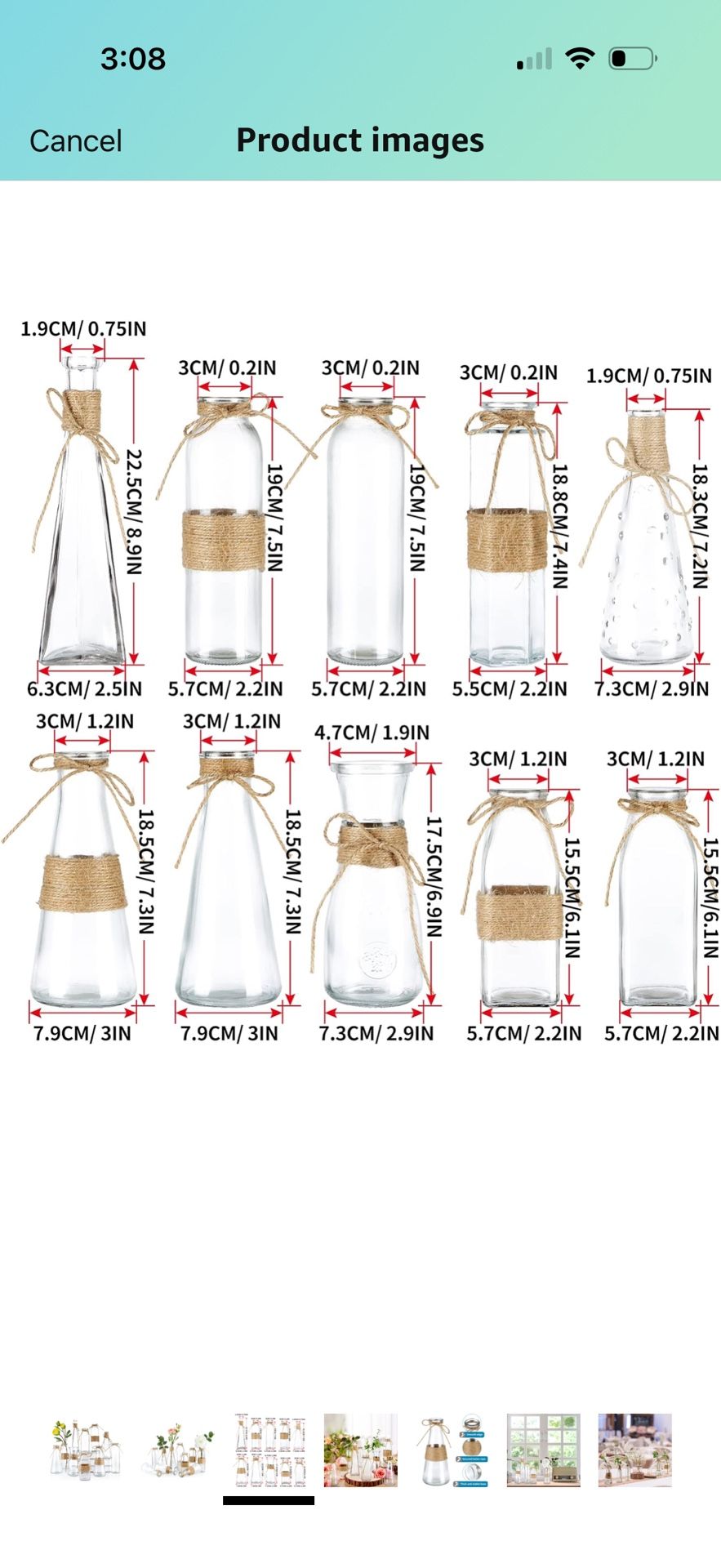 lear Glass Bud Vase in Bulk,11 Pcs Assorted Decorative Glass Bottles with Rope, Different Sizes Vintage Jar for Wedding Centerpiece, Party, Reception