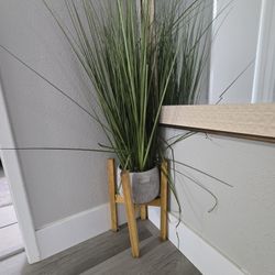 Faux Plant In Pot With Wooden Stand 