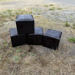 Set of 4  Brown Leather Stools