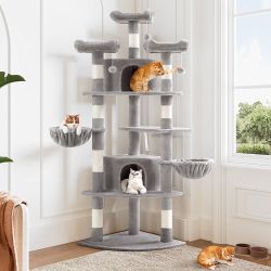 73in Fan-Shaped Space-Saving Corner Cat Tower/Multi-Level Tall Cat Tree for Indoor Kitties/Cozy Baskets/Condos/House/Perches/Sisal Scratching Posts/Pe