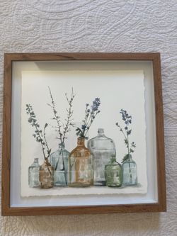 Framed 12x12 Botanical Glass Bottle Watercolor Print – Boho Wall Art