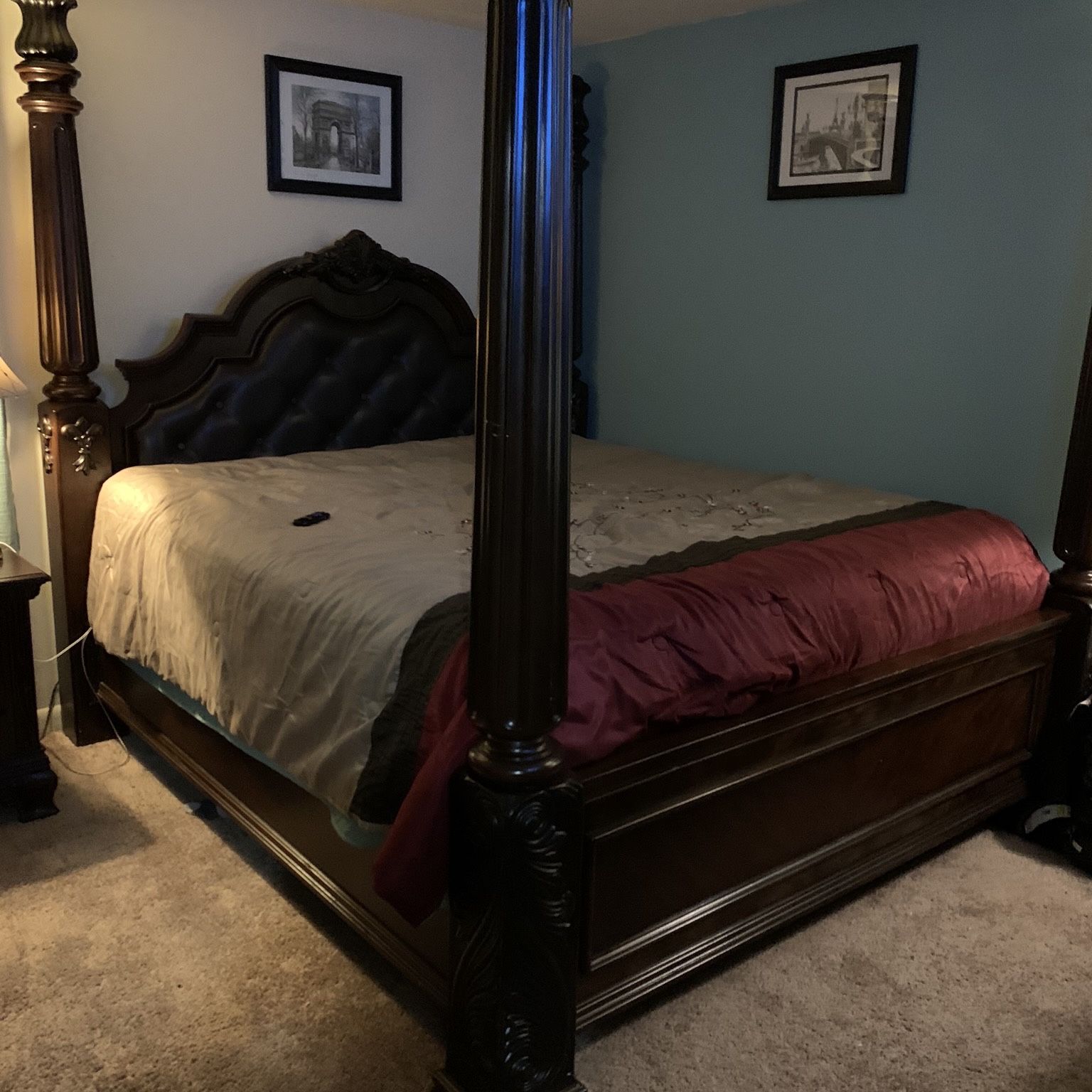 Brown Wood King Size Bed With Dresser