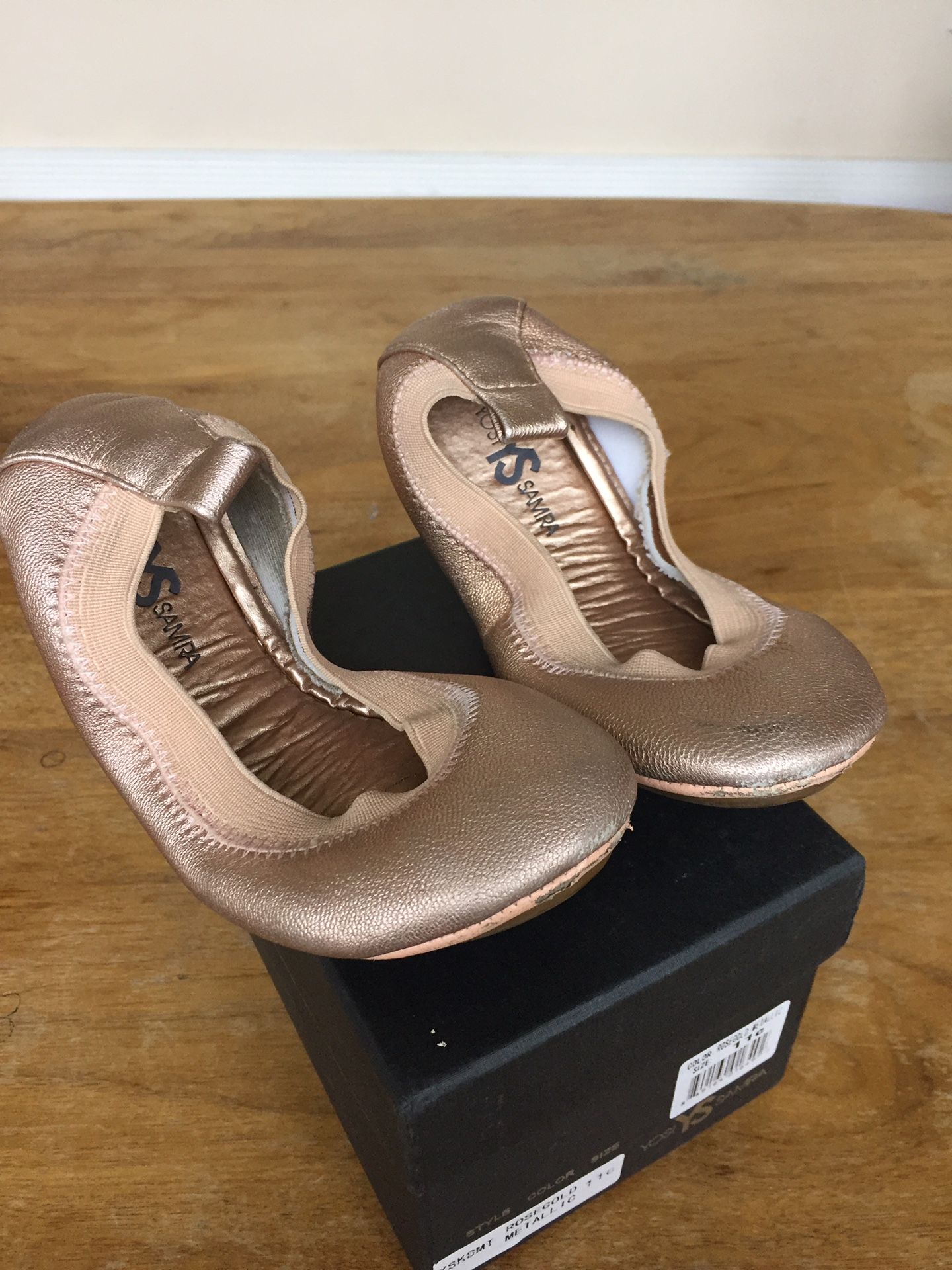 Yosi sambra rose gold metallic dance flats