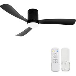 Black Low Profile Ceiling Fans with Lights,52" Flush Mount Ceiling Fan with Lights Remote Control,3 Color Light,DC Motor,for Bedroom/Outdoor/Farmhouse
