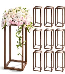 10 Pack 23.6" Wooden Wedding Centerpieces for Tables, Column Vases, Rustic Pine Wood Table Flower Stands, Brown Wedding Centerpieces for Party & Event