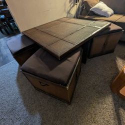 Coffee Table, Game Table, 4 Storage Boxes/Double As Seats