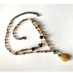 Agate Double Strand Pendant Necklace 