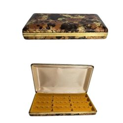 Vintage Mele Jewelry Earring Box Travel Hard Shell Clamshell Case Gold Brown 