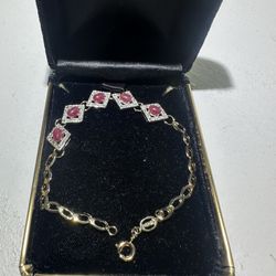 Plated 18k Yellow Gold Ruby And Diamond Bracelet 