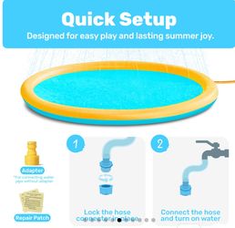 Kids Splash Pad Sprinkler Play Mat, Outdoor Water Toy - New