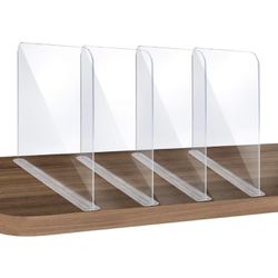 4Pcs Clear Acrylic Shelf Dividers, Adjustable Closet Organizer Fit for Any Thickness of Shelves, Multi-Purpose Wood Shelf Separators for Bedroom, Kitc