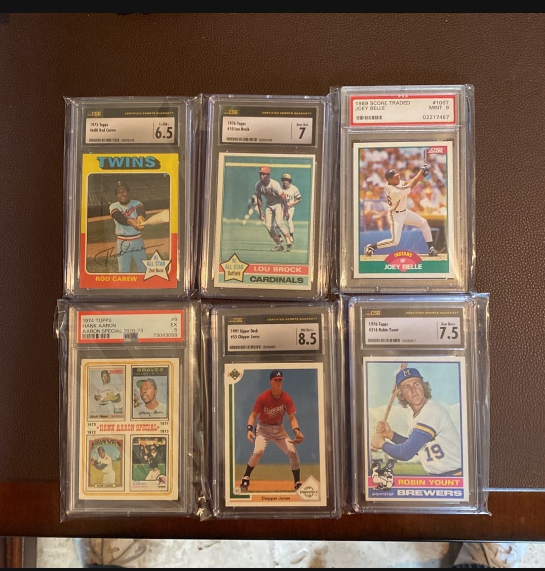 Graded Topps RC Baseball Cards Carew, Chipper, Brock, Aaron, Yount, Belle