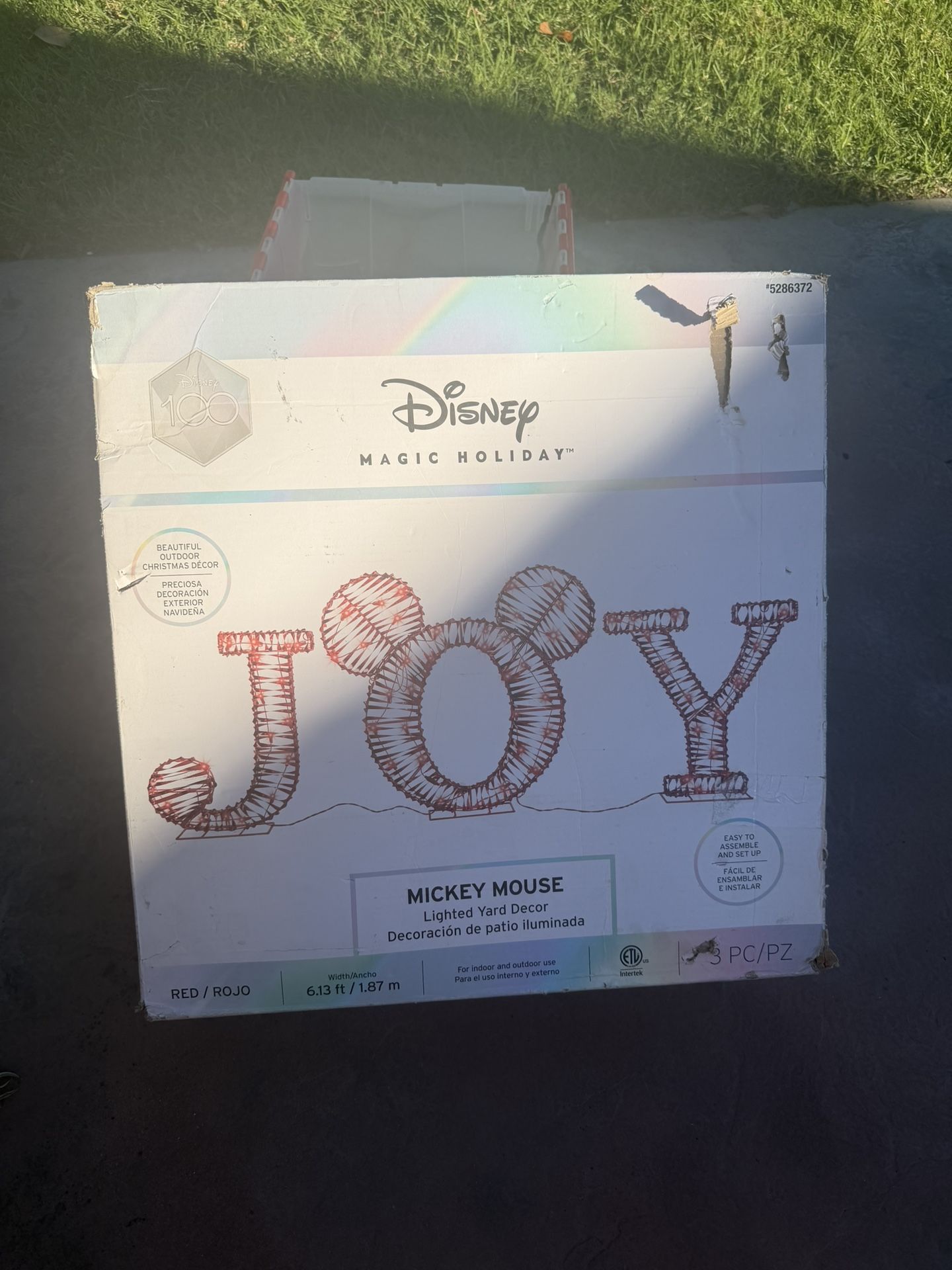 73" x 28" CHRISTMAS DISNEY JOY SIGN W MICKEY MOUSE EARS 70 RED LIGHTS YARD DECOR