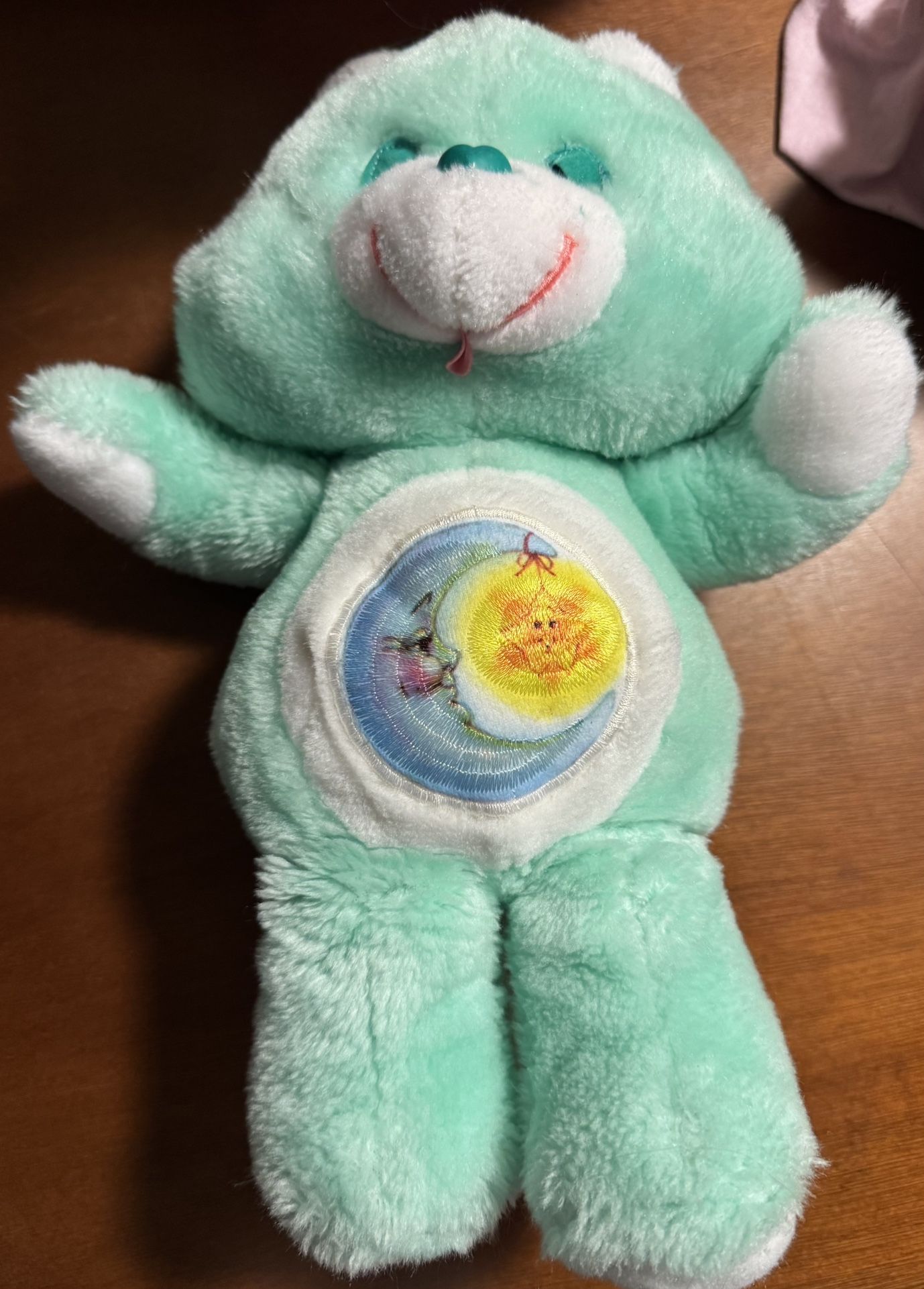 Vintage CARE BEAR Bedtime Plush 13" Green Moon Sun Stuffed Sleepy 1983 Kenner