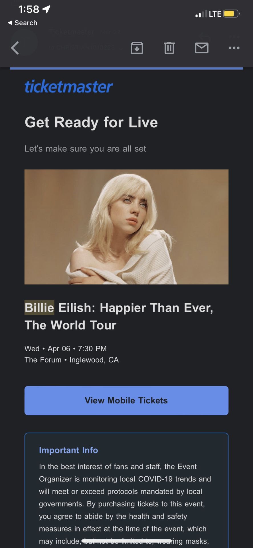 Billie Eilish ticket