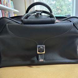 VTG Black Vinyl American Tourister Weekender Bag Plaid Interior Lining