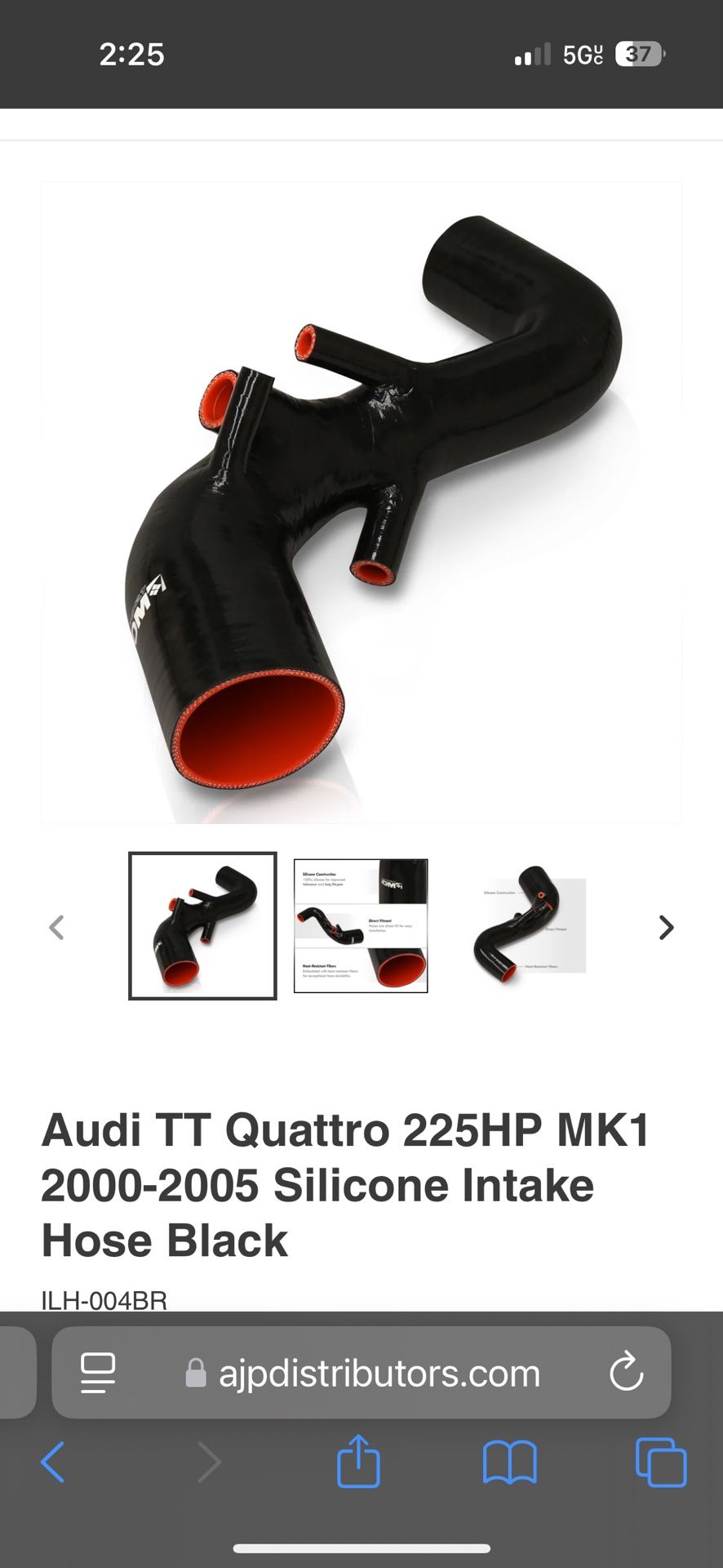 Car parts Audi TT Quattro 225HP MK1 2000-2005 Silicone Intake Hose Black New