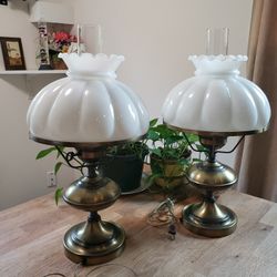Vintage Brass-Tone Lamp with Milk Glass Shade


