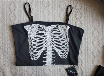 Zaful Skeleton Graphic Cami Crop Top