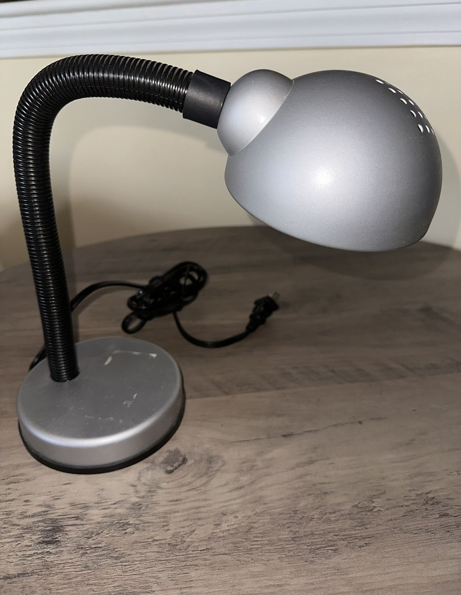 Grey Gooseneck Silver Desk Table Lamp