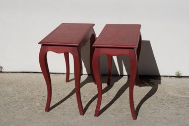 Pair of Handmade French End Tables – Mahogany & Burl, SoCal Craftsman