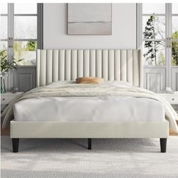 Queen Size Ivory Velvet Bedframe New