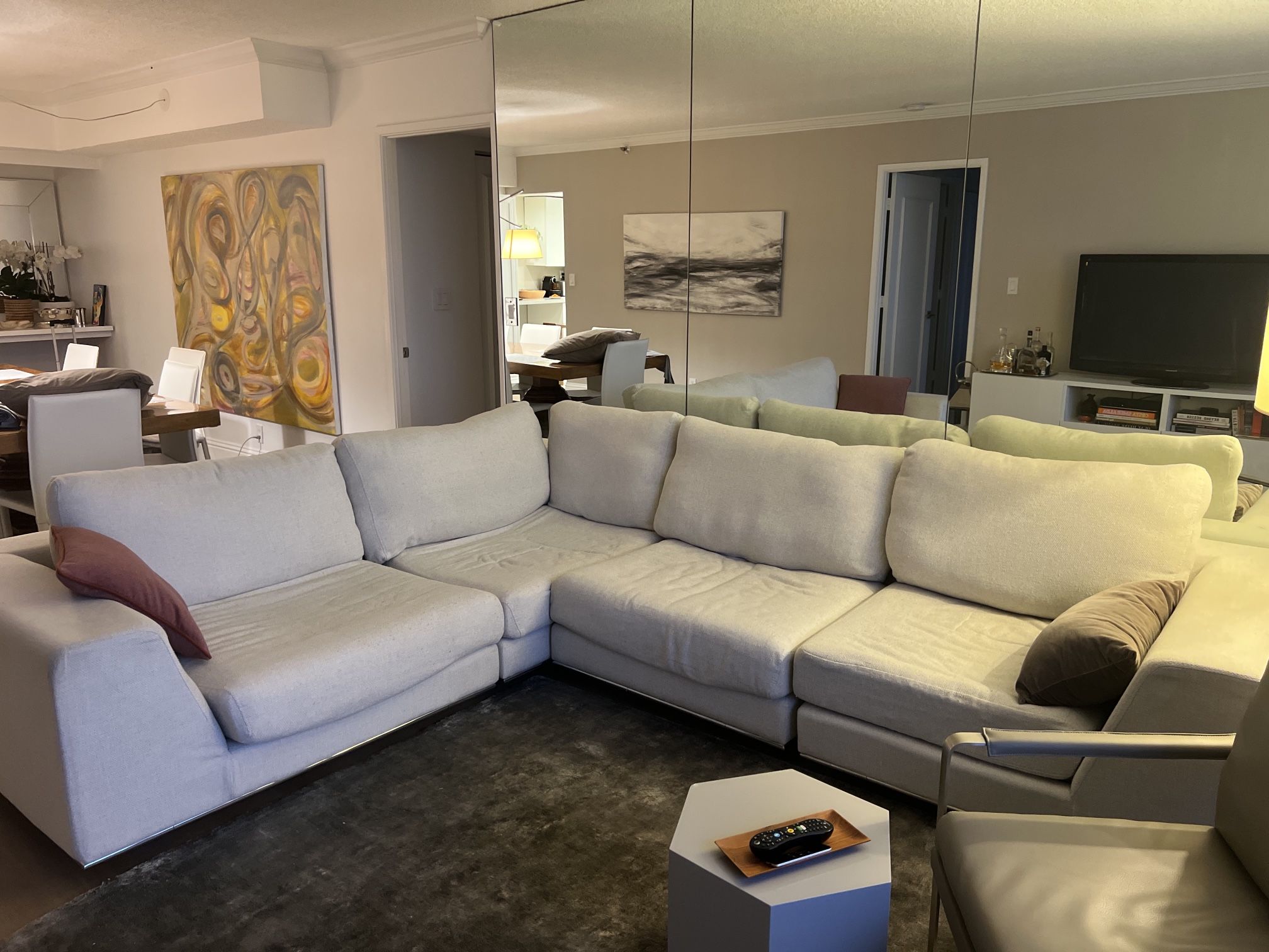 Modern Light Beige L-Shaped Sectional Sofa – Great Condition!