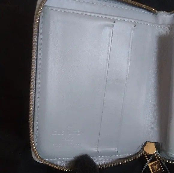 LOUIS VUITTON lv leather VERNIS COMPACT ZIPPY WALLET mini light green gold